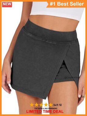 High Waist Mini Skort with Inner Shorts Split Hem Athletic Tennis Skirt